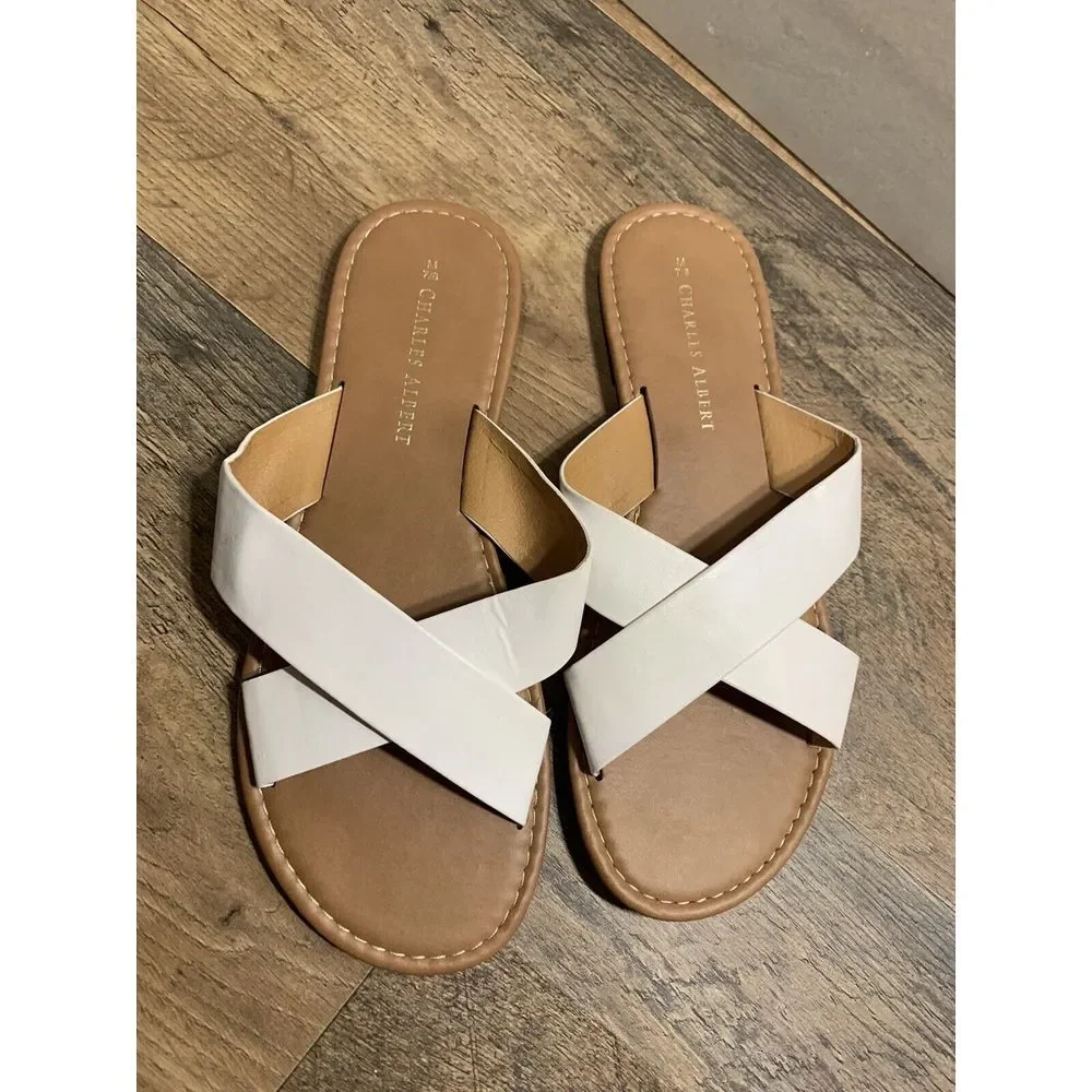Charles Albert Women's Sandals Slides Slip On‎ White Size Large 7-8